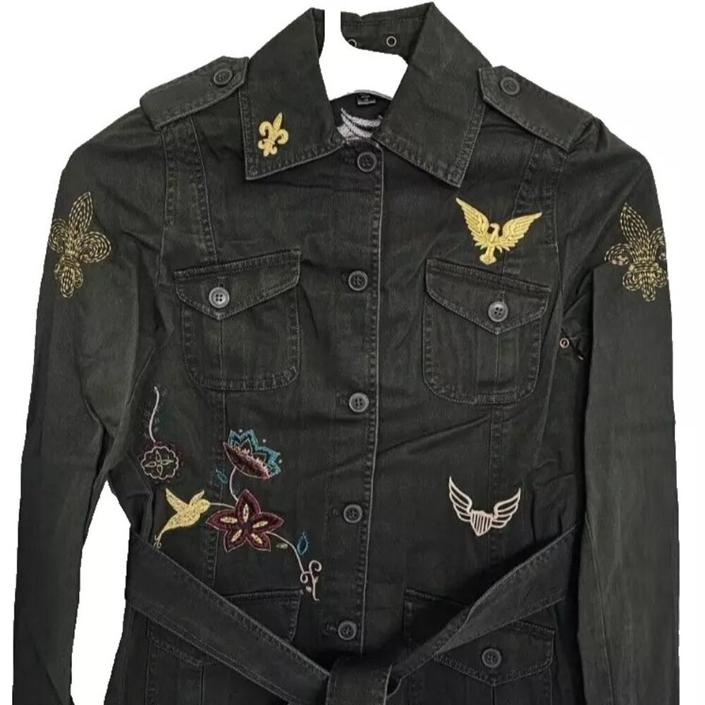 True Meaning Women's Jacket, Cargo Military Army Blazer, Green Embroidered